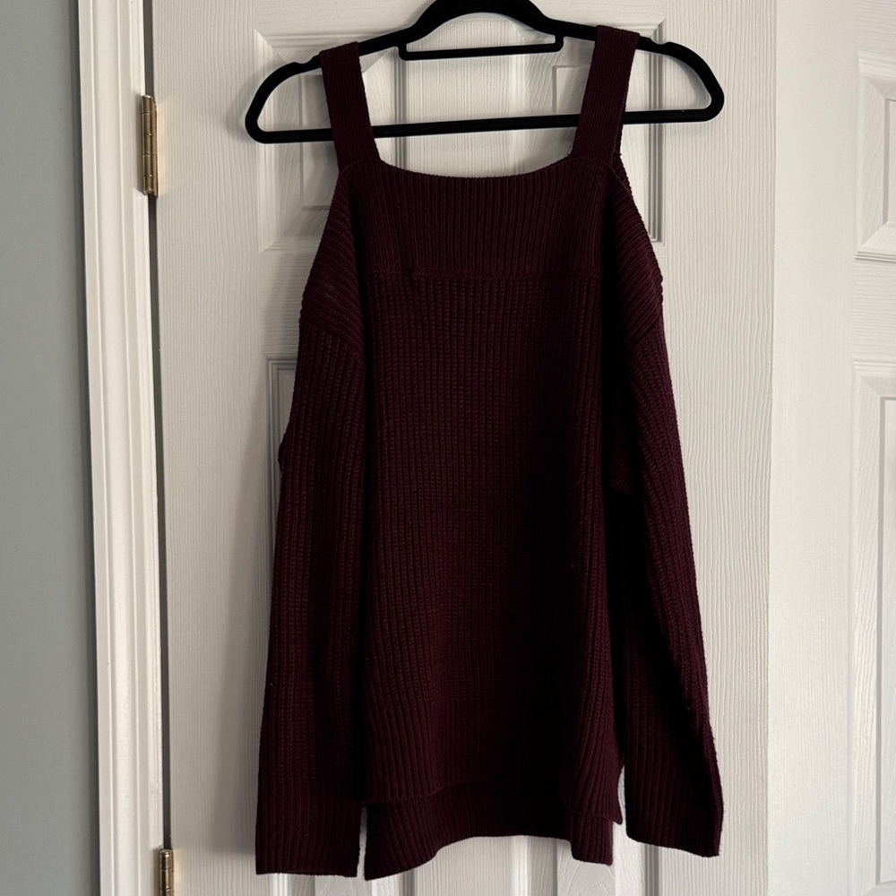 New York & Company Off-the-Shoulder Burgundy Sweater